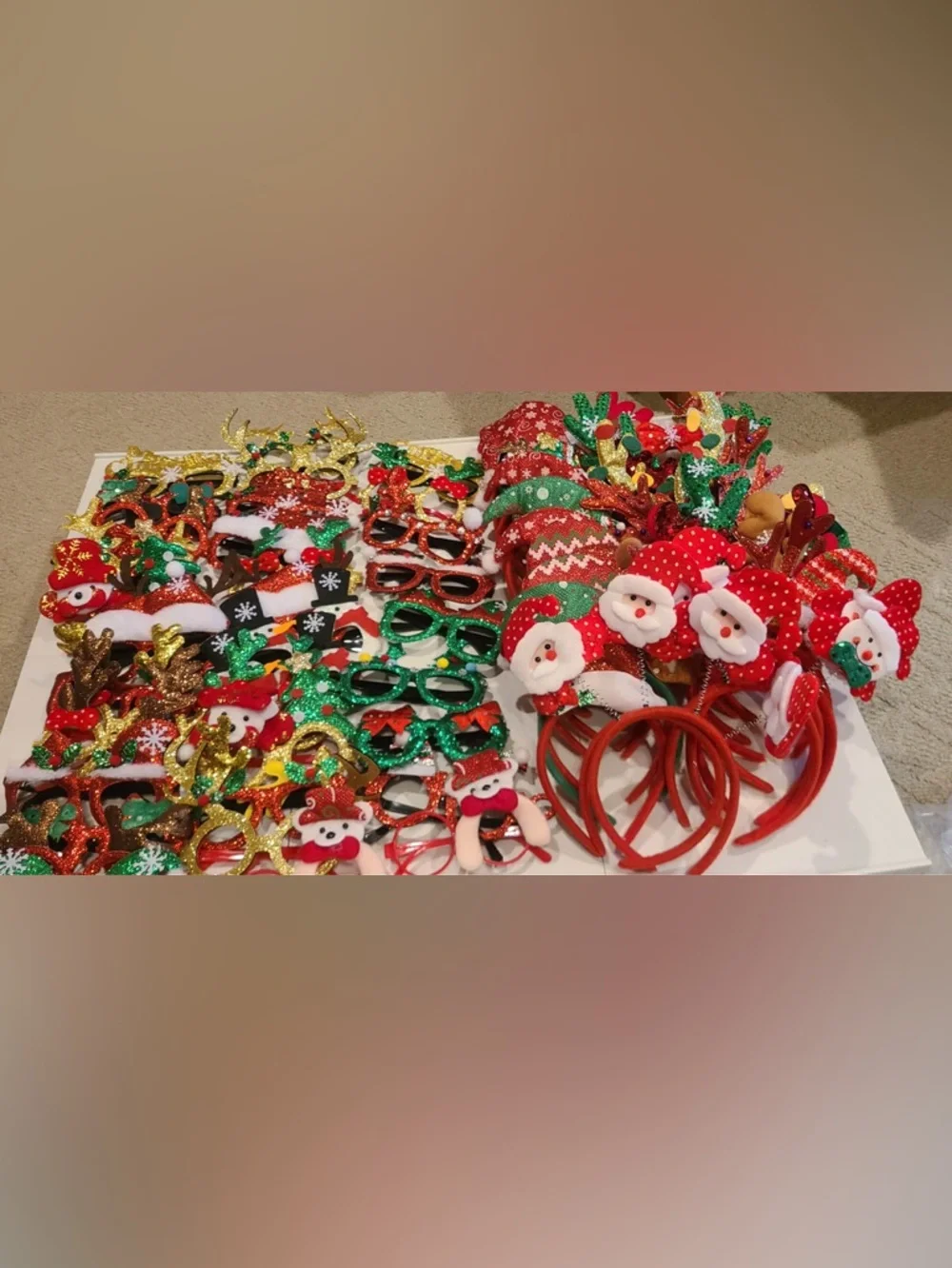 Holiday Party Accessory Bundle - Red & Green Glitter 36 glasses + 36 Headbands